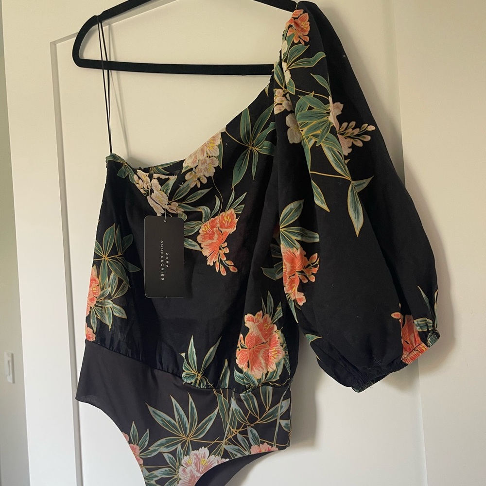 Zara Black Bodysuit with Floral Print